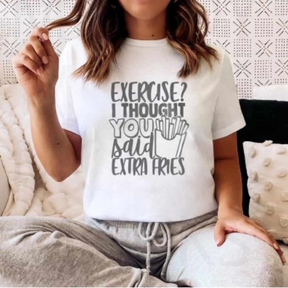Extra Fries white cotton graphic print tee size medium
